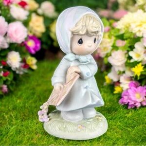 Vintage Precious Moments 1987 "March" Little Girl with Kite Ceramic Figurine
